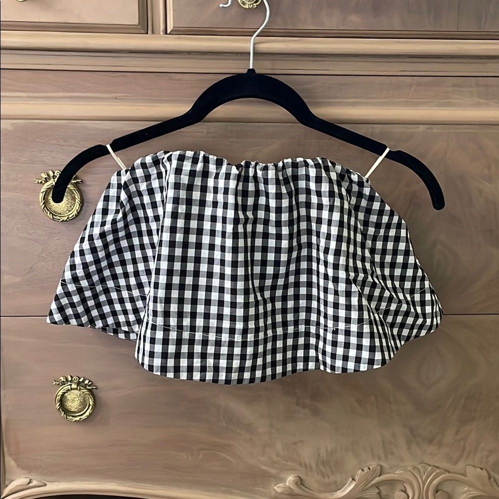 Wilfred Black and White Gingham tube top with ruffle overlay